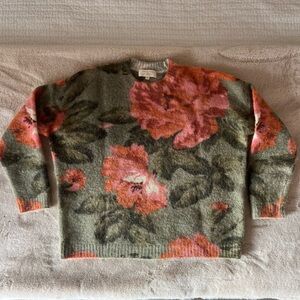 Sezane Floral Knit Sweater - Green and Pink